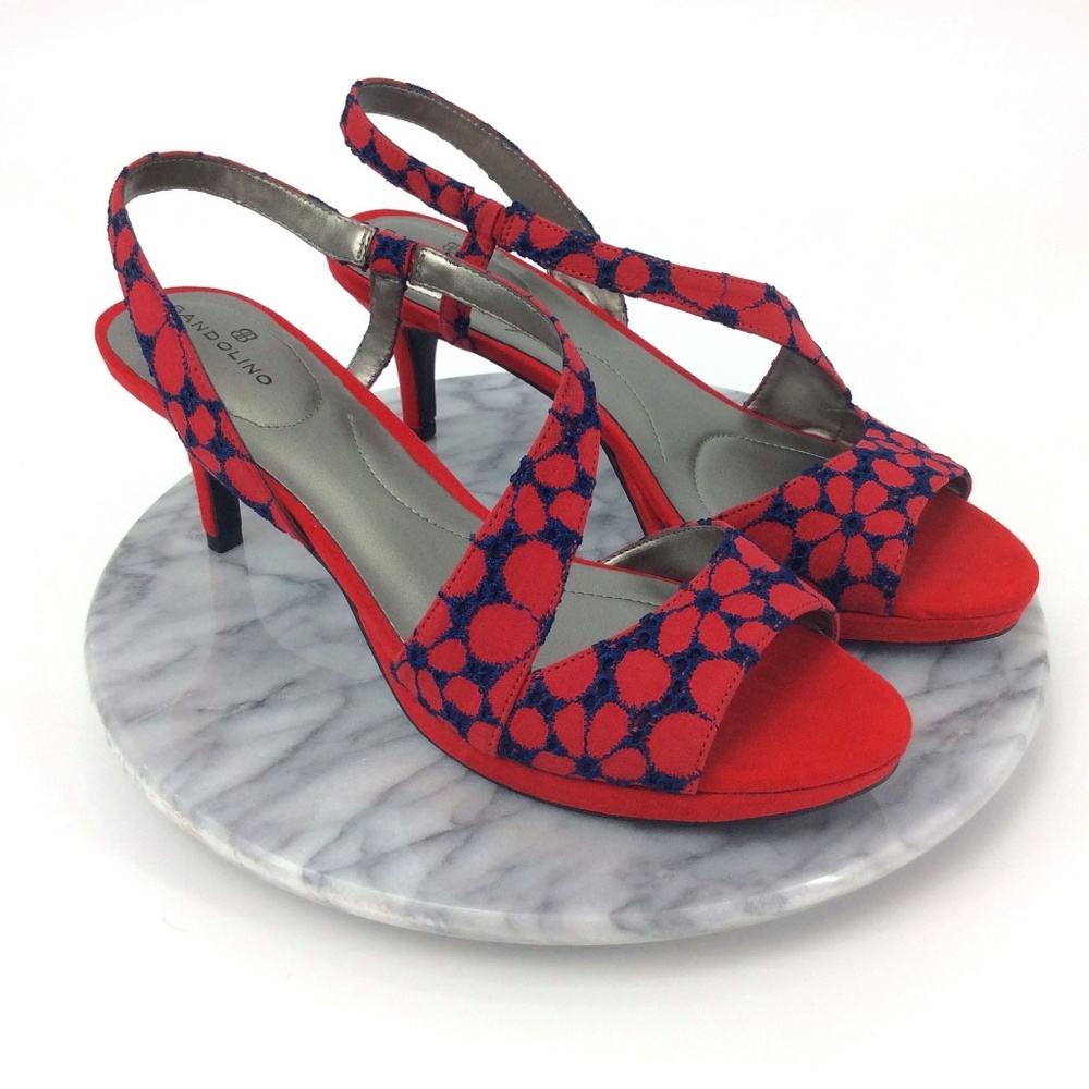 Bandolino Red & Blue Floral Slingback Heels NWOB